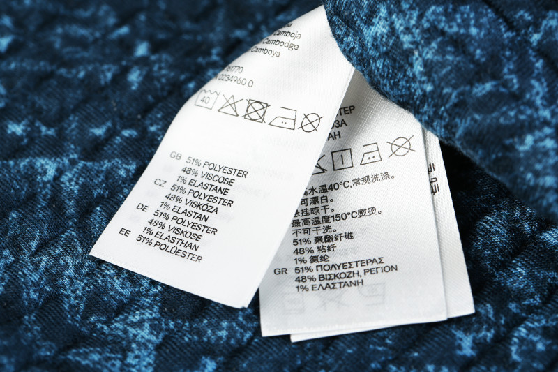Label on clothing close-up